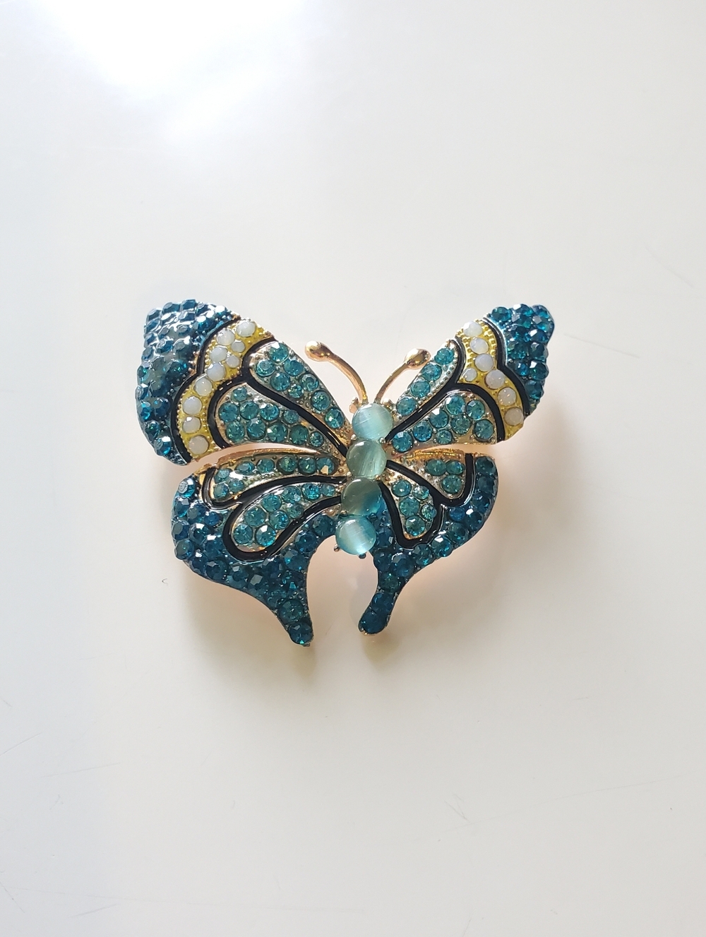Butterfly Brooch with Blue Crystals and Gold Tone Accents